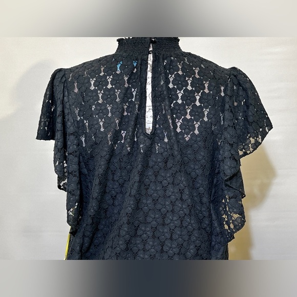 CECE Black lace flutter sleeve smocked top size M‎ - Picture 7 of 14
